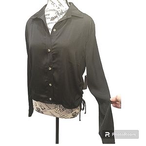 Long Sleeve Shirt Stylish Cinch button-down elegant blouse silky-soft Cropped
